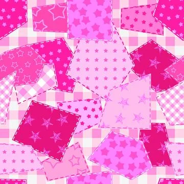 Textille patchwork pattern. Pink pattern in Barbie style. Seamless Vector i.. Stock Illustration