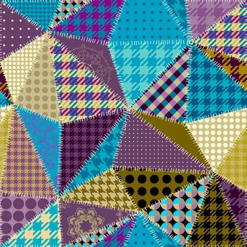 Textille patchwork pattern. Seamless Vector image. Triangles patchwork patter 스톡 일러스트