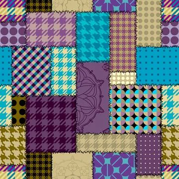 Textille patchwork pattern. Seamless Vector image. Squares patchwork Stock Illustration