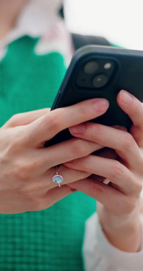 Texting, phone and hands in town with connection, online communication or chat Stock Footage 341307098