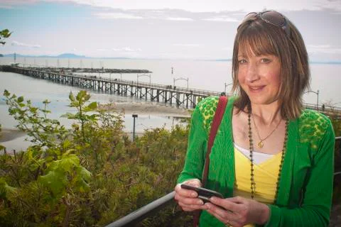 Texting at the Pier Stock Photos