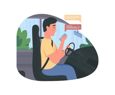 Texting while driving 2D vector web banner, poster Illustrazione stock