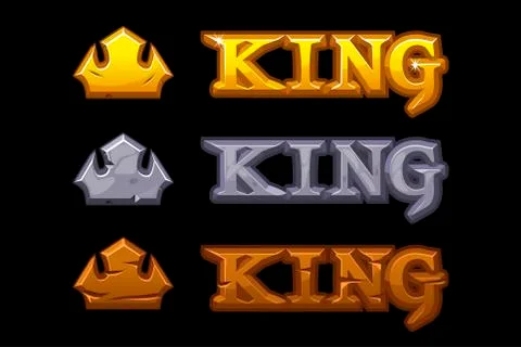 Textural logos king. Three crown icons in golden stone and wood textures. Stock Illustration