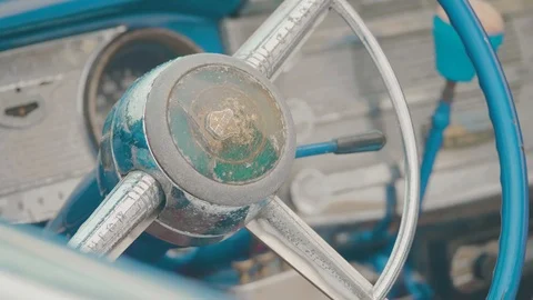 A textural old steering wheel of a classic cuban car in havana Stock Footage 88763393