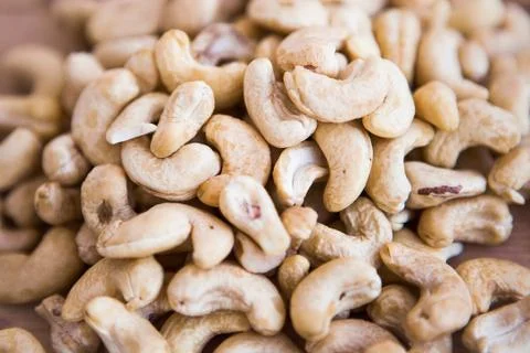 Texture of acajou, nuts. Background or pattern with acajou . Stock Photos