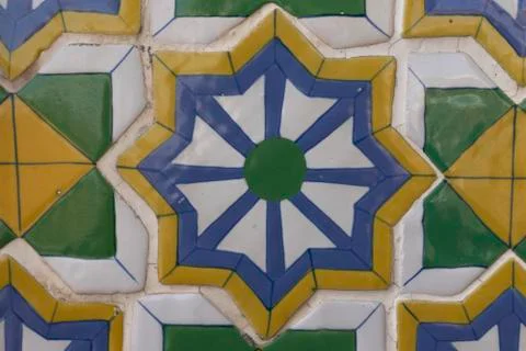 Texture of Ancient Ceramic tile decorated with Thai art Stock Photos