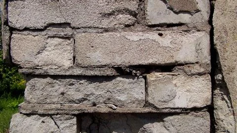Texture and background of old and white bricks wall Foto stock