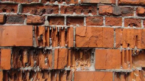 Texture and background of old and red bricks wall Fotos Stock