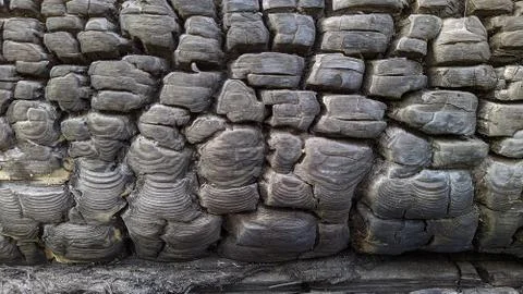 Texture and background of old and burned wooden beams Stock Photos