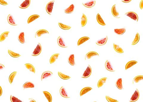 Texture and Pattern from chopped fruit oranges and grapefruits isolated on a  Stock Photos