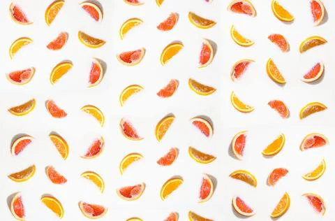 Texture and Pattern from chopped fruit oranges and grapefruits isolated on a  Stock Photos