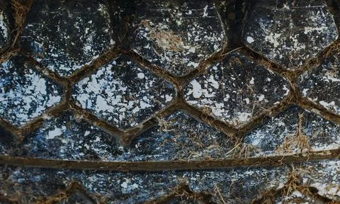 The texture and the tread pattern on the old worn-out car tires Stock Photos