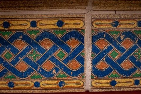 Texture of Antique ceramic tiles on the wall background Stock Photos