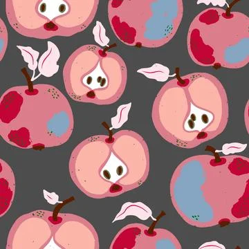 Texture apples. Cartoon style. Hand drawn elements. Vector seamless overlappi 库存插图