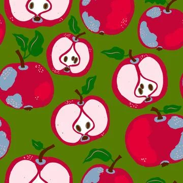 Texture apples. Cartoon style. Hand drawn elements. Vector seamless overlappi 库存插图