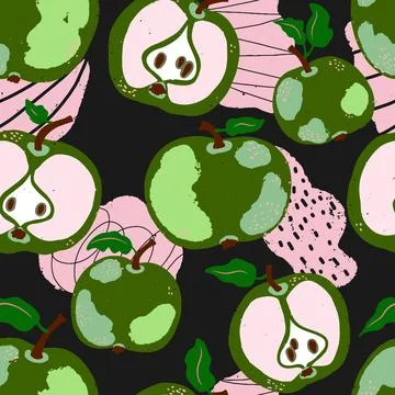 Texture apples. Cartoon style. Hand drawn elements. Vector seamless overlappi Illustrazione stock