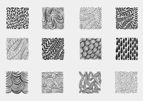 Texture art ink drawing exemples pencil. Design abstract sketch black color. Stock Illustration