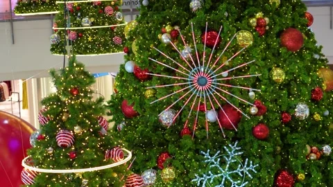 Texture background of branches of green decorated fragrant spruce toys Stock Footage 258132112