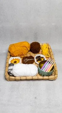 Texture background of a knitting toolset Stock Photos