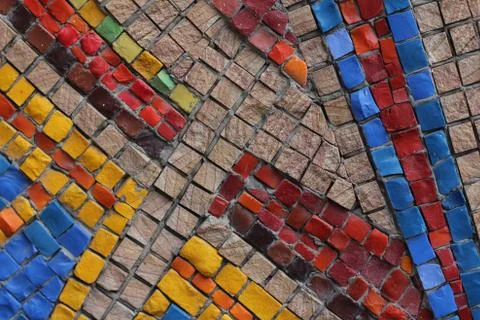 Texture background of mosaic multi colored stones on the wall. Colorful texture  Stock Photos