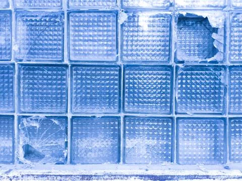 Texture background of old broken glass blocks for mockup or design pattern in Stock Photos