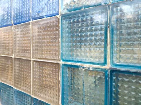 Texture background of old broken glass blocks for mockup or design pattern in Stock Photos