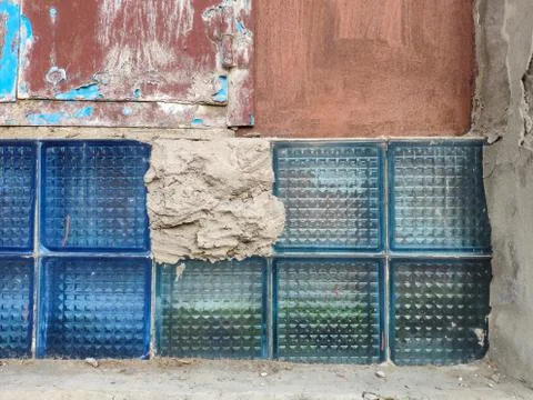 Texture background of old broken glass blocks for mockup or design pattern in Stock Photos