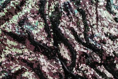 Texture, background, pattern. Fabric with sequins in black and gray Stock Photos