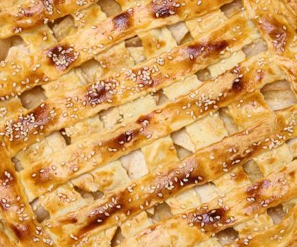 Texture of baked apple pie, full frame, top view 스톡 사진