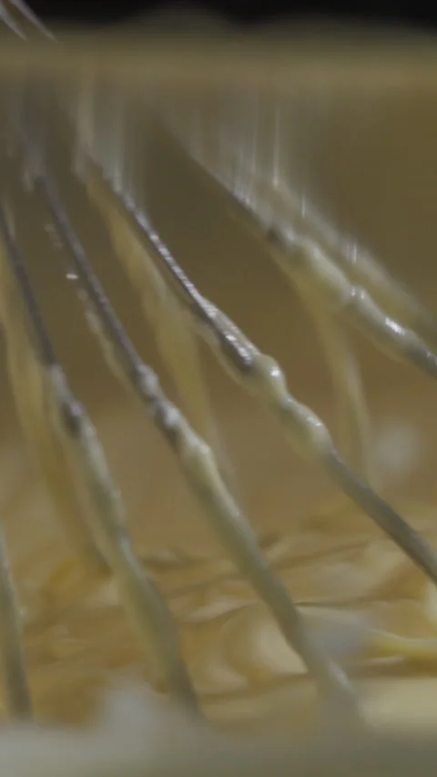 Texture Of Batter For Baking, Dough And Whisk Close Up - Vertical Shot Video stock 331425533