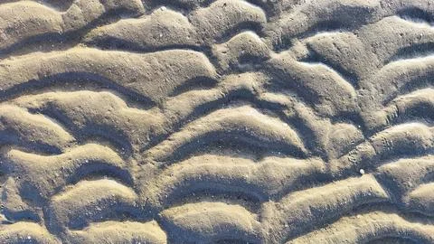The texture of the beach soil forms a natural pattern due to sea water and .. Stock Photos