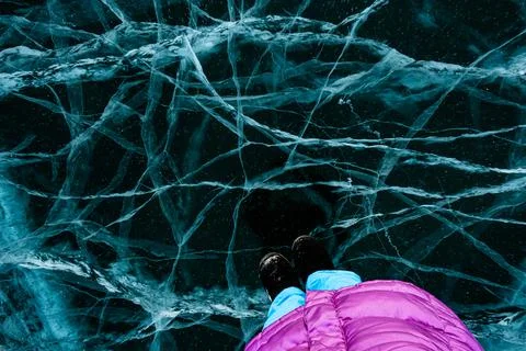Texture of beautiful blue ice. Stock Photos