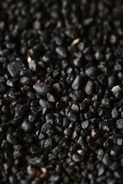 Texture of black volcanic sand for background. Black Sand beach macro 스톡 사진