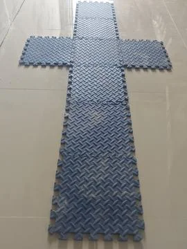 Texture of Blue Interlocking EVA Foam Floor Mat Stockfoto's