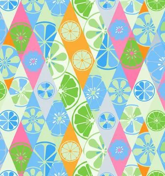 Texture blue with a pattern of lemons limes oranges citrus fresh fruit useful Stockillustratie