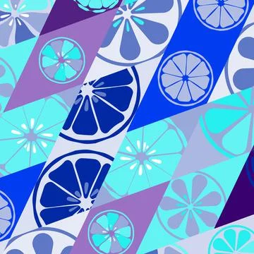 Texture blue with a pattern of lemons limes oranges citrus fresh fruit vitami Stockillustratie