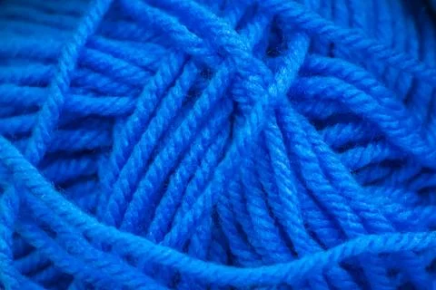 Texture of blue soft woolen threads for knitting. Stock Photos