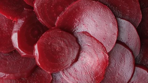 Texture of boiled red beetroot cut into slices top view Stock Footage 314048087