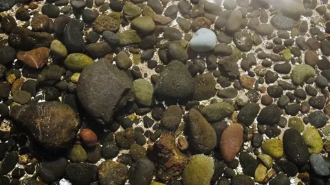 The texture of the bottom. Many small stones are visible under the clear water Stock Footage 182639830