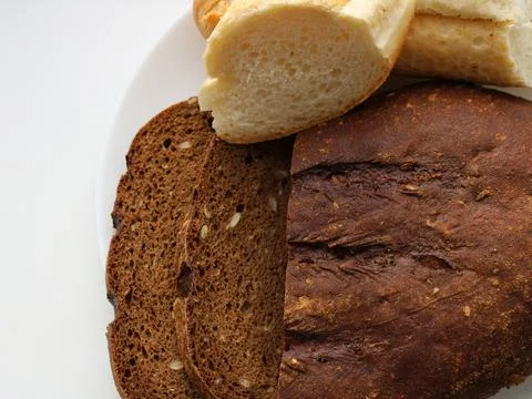 Texture of bread slices on home table Stock Photos
