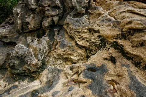 Texture of coastal old stone. Rock wallpaper. Stock Photos