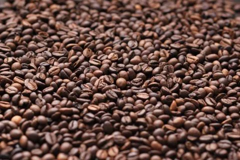 Texture of coffee beans. side view. macro photo Stock Photos
