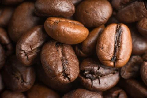 Texture of coffee beans. Super macro. Stock Photos