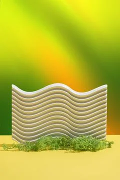 Texture concrete geometric elements and green moss isolated on green yellow Stock Photos