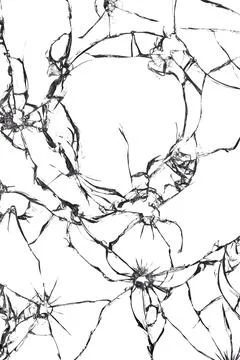 Texture of cracks and holes on the window, broken glass on a white backgrou.. Stock Illustration