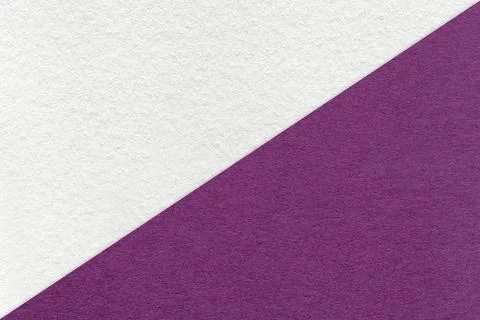 Texture of craft white and violet paper background, half two colors, macro. Stock Photos