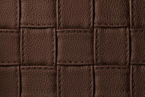 Texture of dark brown leather background with square pattern and stitch, macr Foto stock