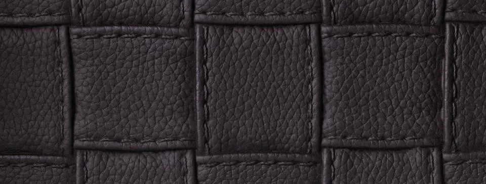 Texture dark brown leather background with square pattern and stitch, macro Foto stock