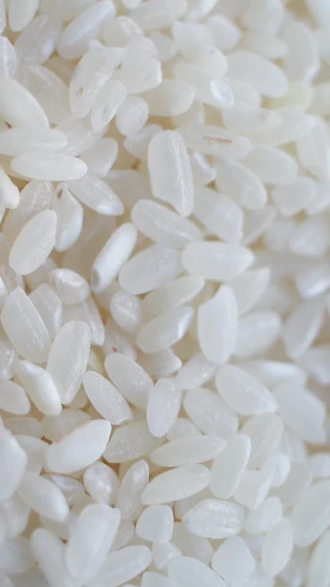 Texture detail of white rice background, rice grain closeup. Vertical video. Stock Footage 269308510