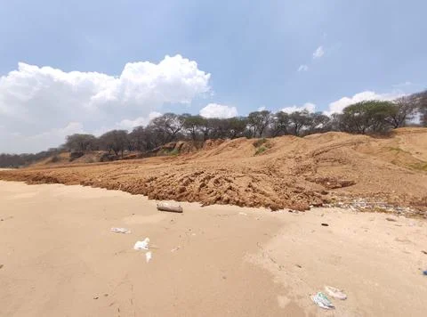 The texture of dry muddy soil is light brown in color Stock Photos